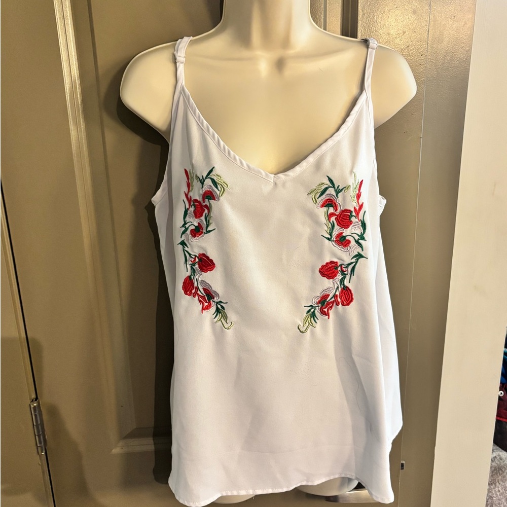 Floral Embroidered White Camisole